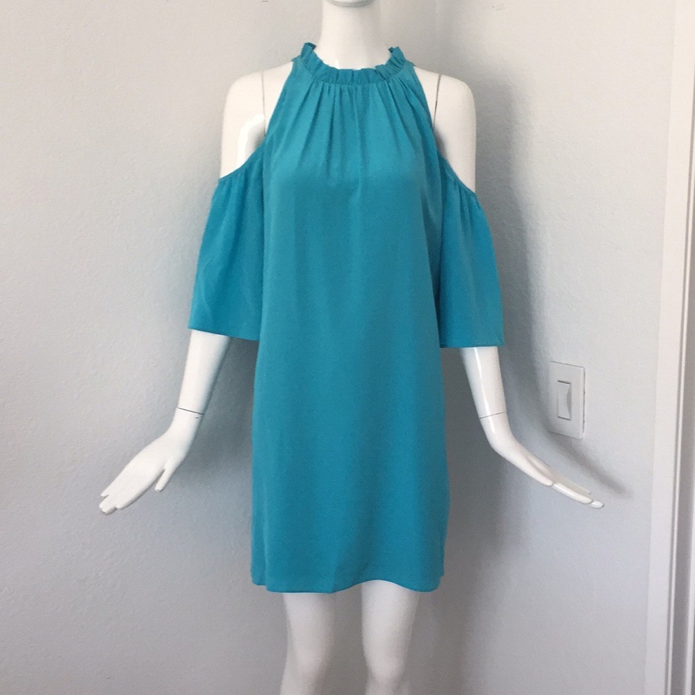 Alice & Trixie cold shoulder blue silk dress